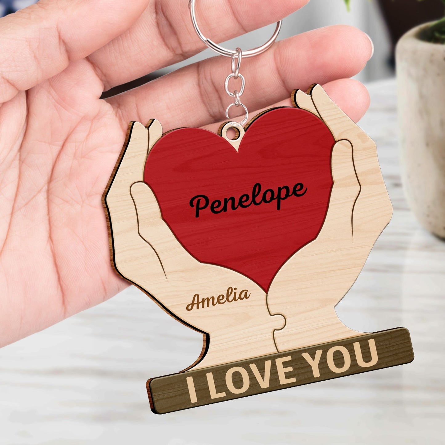 Together Forever Family Hands - Gift For Parents, Father, Mother - Personalized Wooden Keychain