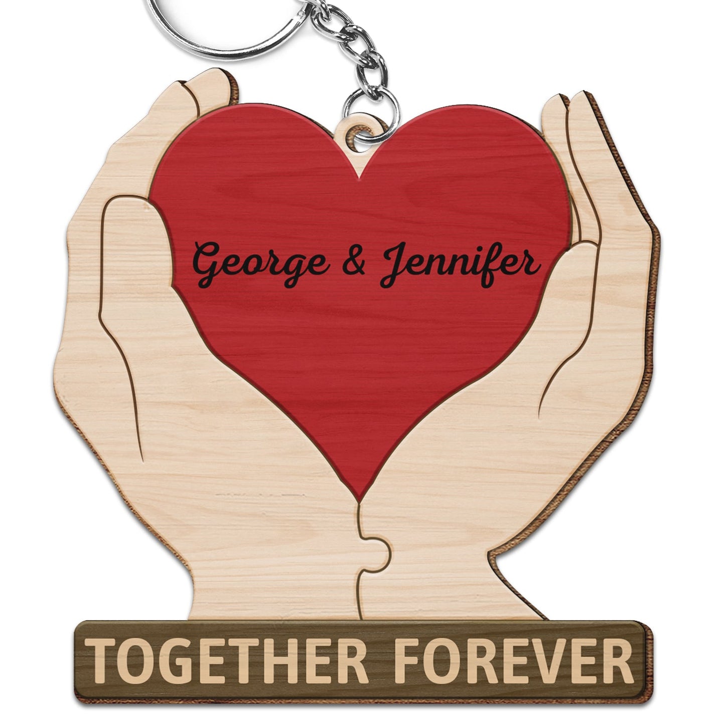 Together Forever Family Hands - Gift For Parents, Father, Mother - Personalized Wooden Keychain