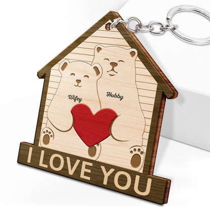 Family Bears - Gift For Parents, Father, Mother - Personalized Wooden Keychain