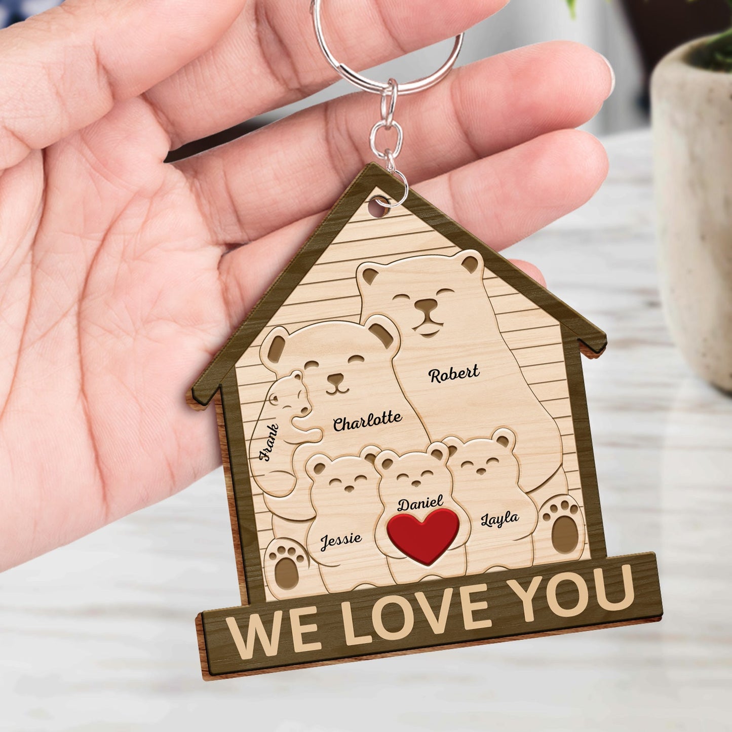 Family Bears - Gift For Parents, Father, Mother - Personalized Wooden Keychain