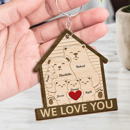 Family Bears - Gift For Parents, Father, Mother - Personalized Wooden Keychain