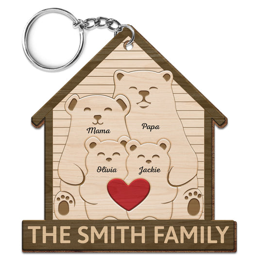 Family Bears - Gift For Parents, Father, Mother - Personalized Wooden Keychain