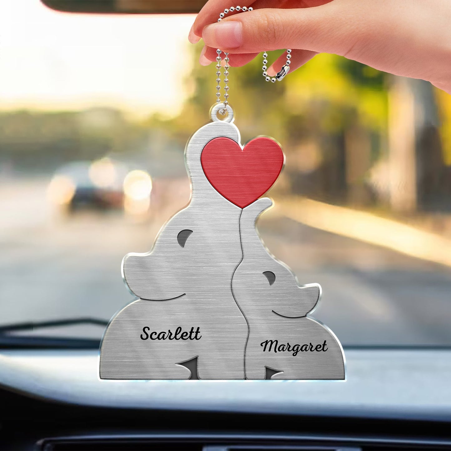 Love Elephant Family - Gift For Mother, Father, Family - Personalized Acrylic Car Hanger