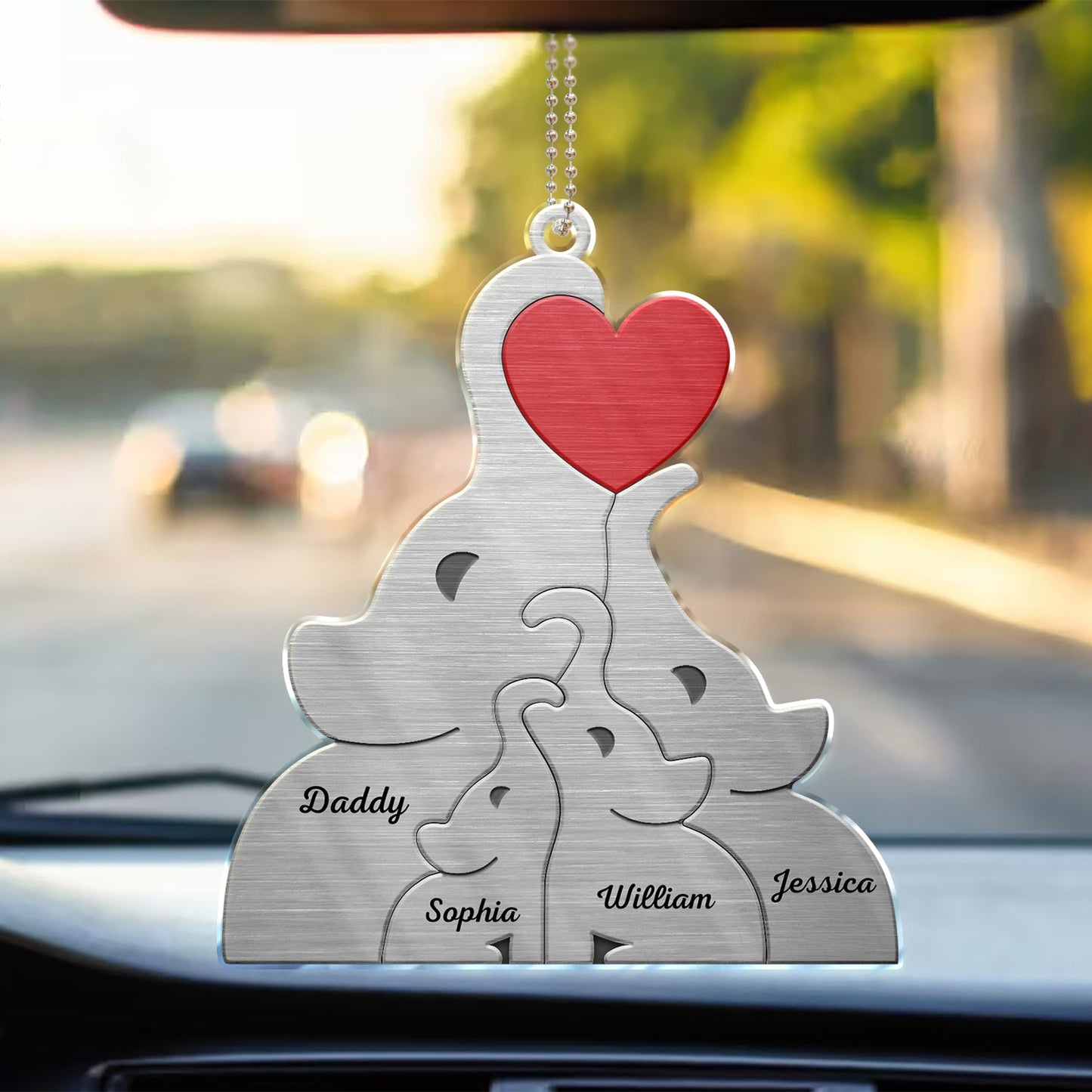 Love Elephant Family - Gift For Mother, Father, Family - Personalized Acrylic Car Hanger