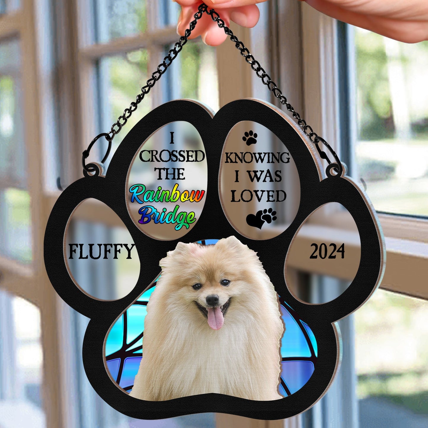 Custom Photo I Crossed The Rainbow Bridge Knowing I Was Loved - Personalized Window Hanging Suncatcher Ornament