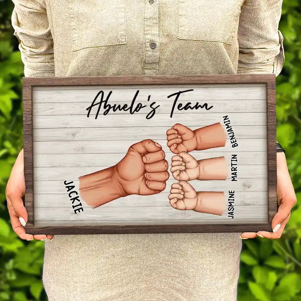 Dad And Kids Together We're A Team - Personalized Wood Rectangle Sign