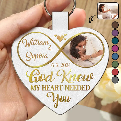 Custom Photo God Knew My Heart Needed You - Personalized Custom Shaped Leather Keychain