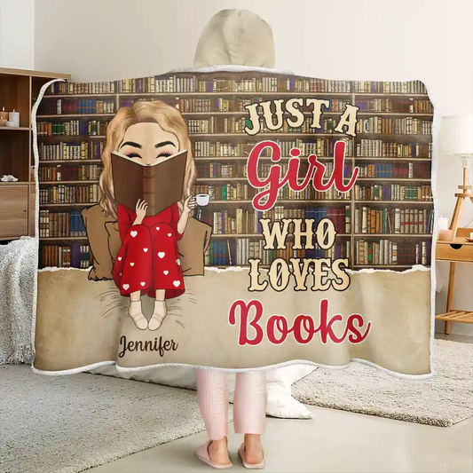 Reading Chibi Just A Girl Who Loves Books - Personalized Wearable Hooded Blanket