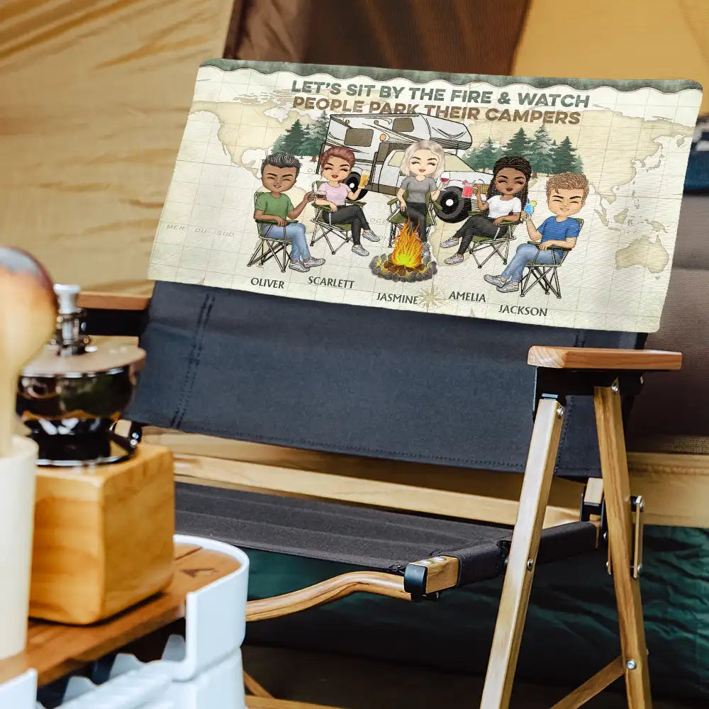 Let's Sit By The Fire And Watch People Camping Bestie - Personalized Folding Chair Cover