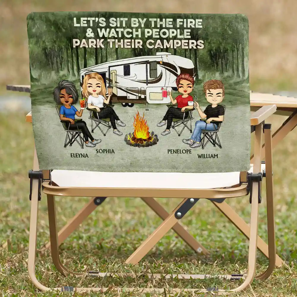 Let's Sit By The Fire And Watch People Camping Bestie - Personalized Folding Chair Cover
