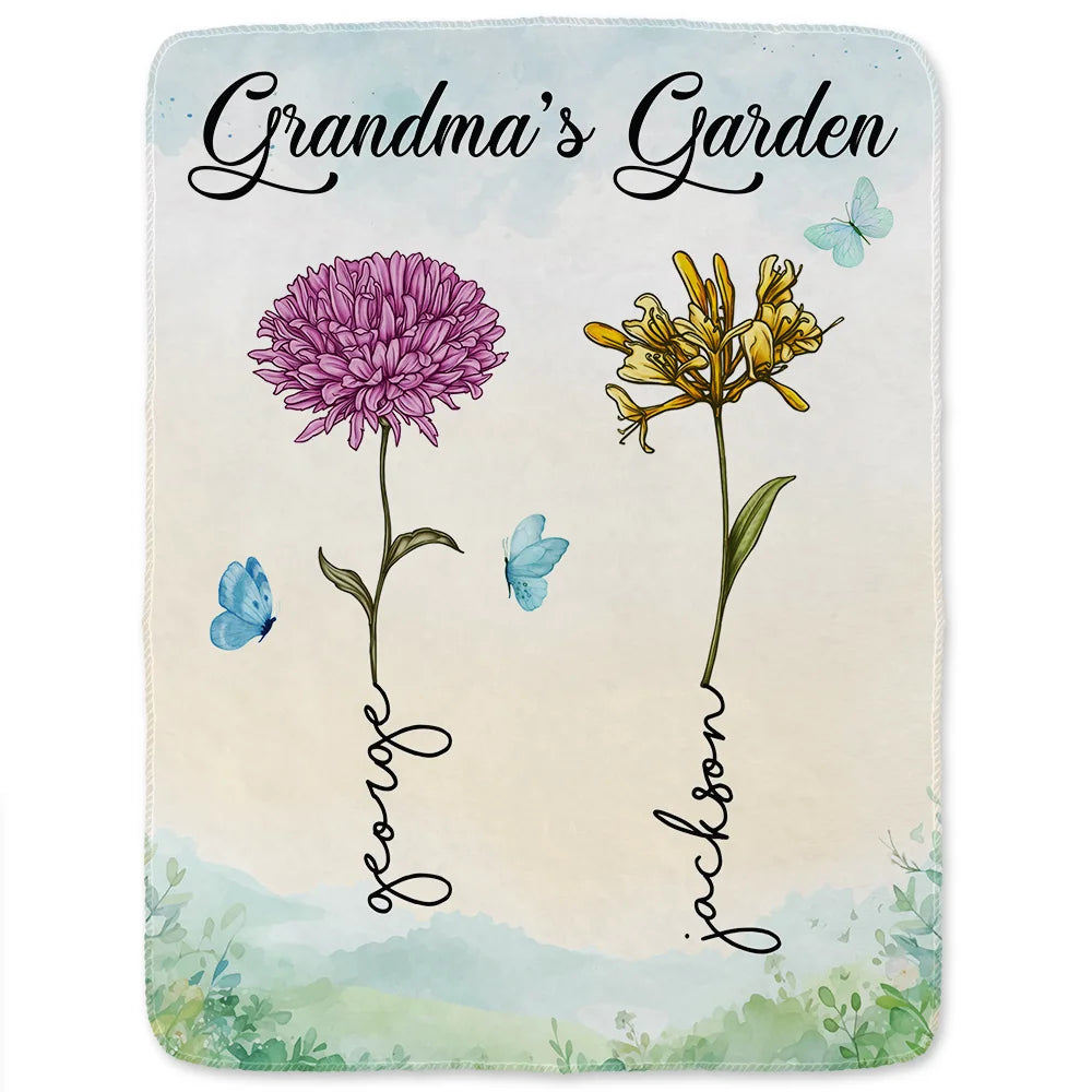 Grandma Nana's Garden Birth Month Flower - Personalized Fleece Blanket, Sherpa Blanket