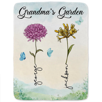 Grandma Nana's Garden Birth Month Flower - Personalized Fleece Blanket, Sherpa Blanket