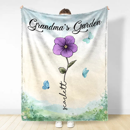 Grandma Nana's Garden Birth Month Flower - Personalized Fleece Blanket, Sherpa Blanket