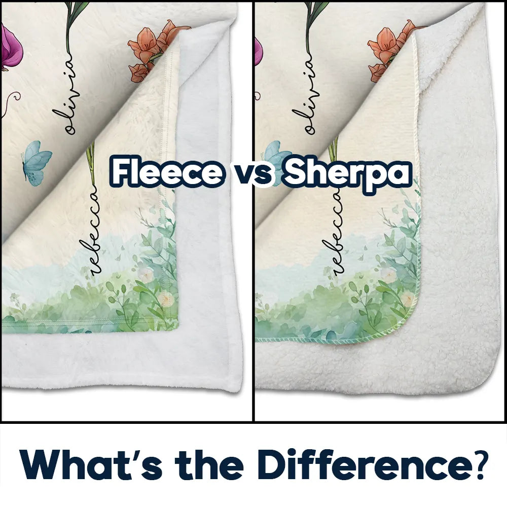 Grandma Nana's Garden Birth Month Flower - Personalized Fleece Blanket, Sherpa Blanket