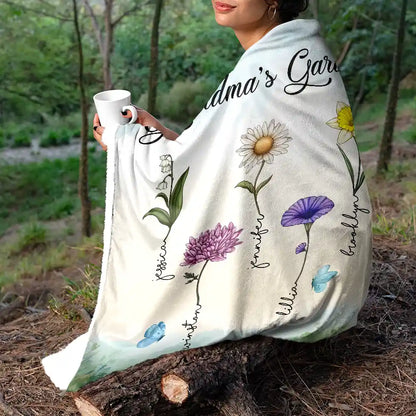 Grandma Nana's Garden Birth Month Flower - Personalized Fleece Blanket, Sherpa Blanket