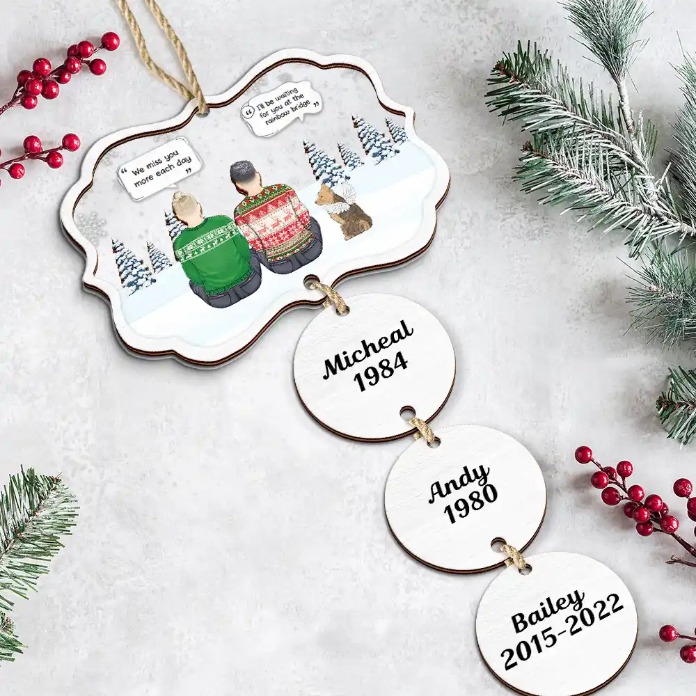 I Miss You Pet Memorial A Girl And Her Dogs - Personalized Mix Ornament With Wooden Tag