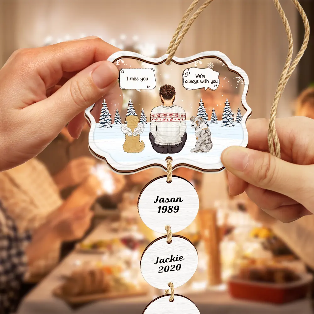 I Miss You Pet Memorial A Girl And Her Dogs - Personalized Mix Ornament With Wooden Tag