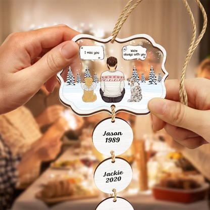 I Miss You Pet Memorial A Girl And Her Dogs - Personalized Mix Ornament With Wooden Tag