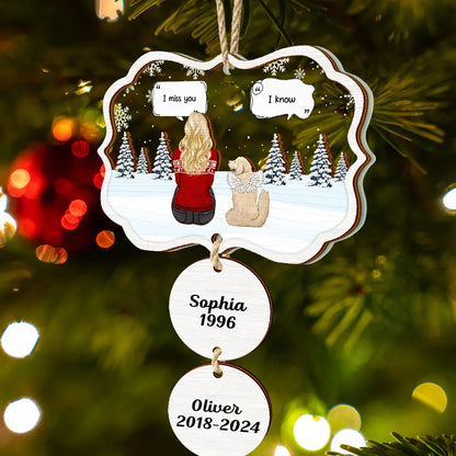 I Miss You Pet Memorial A Girl And Her Dogs - Personalized Mix Ornament With Wooden Tag