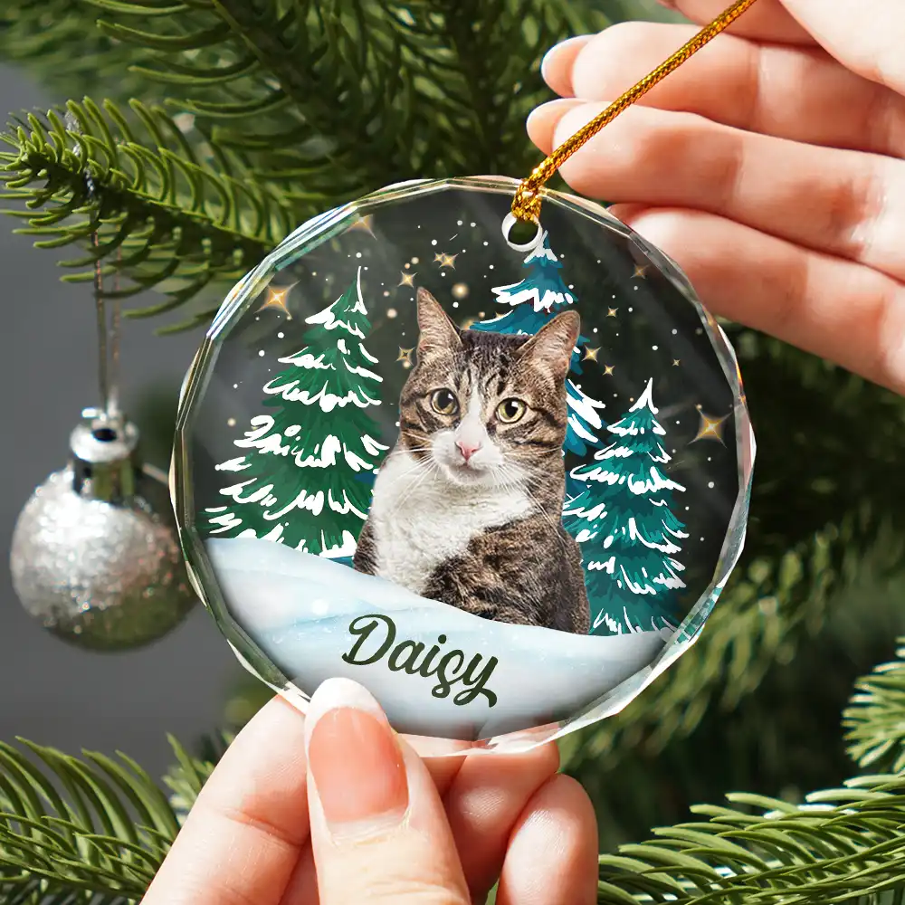 Custom Photo Pet Face Christmas Trees - Personalized Combo Circle Acrylic Ornament