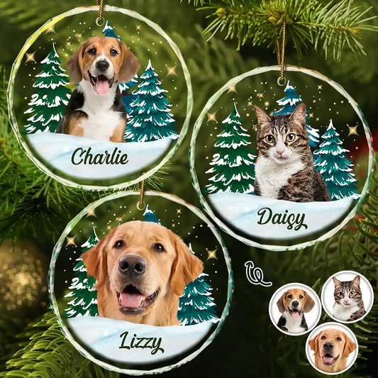 Custom Photo Pet Face Christmas Trees - Personalized Combo Circle Acrylic Ornament