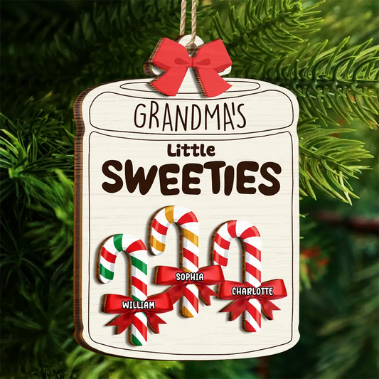 Grandma Grandpa Mom Dad Little Sweeties Candy Canes - Personalized 2-Layered Wooden Ornament