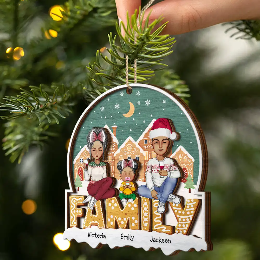 Cartoon Family And Pet Gingerbread Cookies - Personalized 2-Layered Ornament