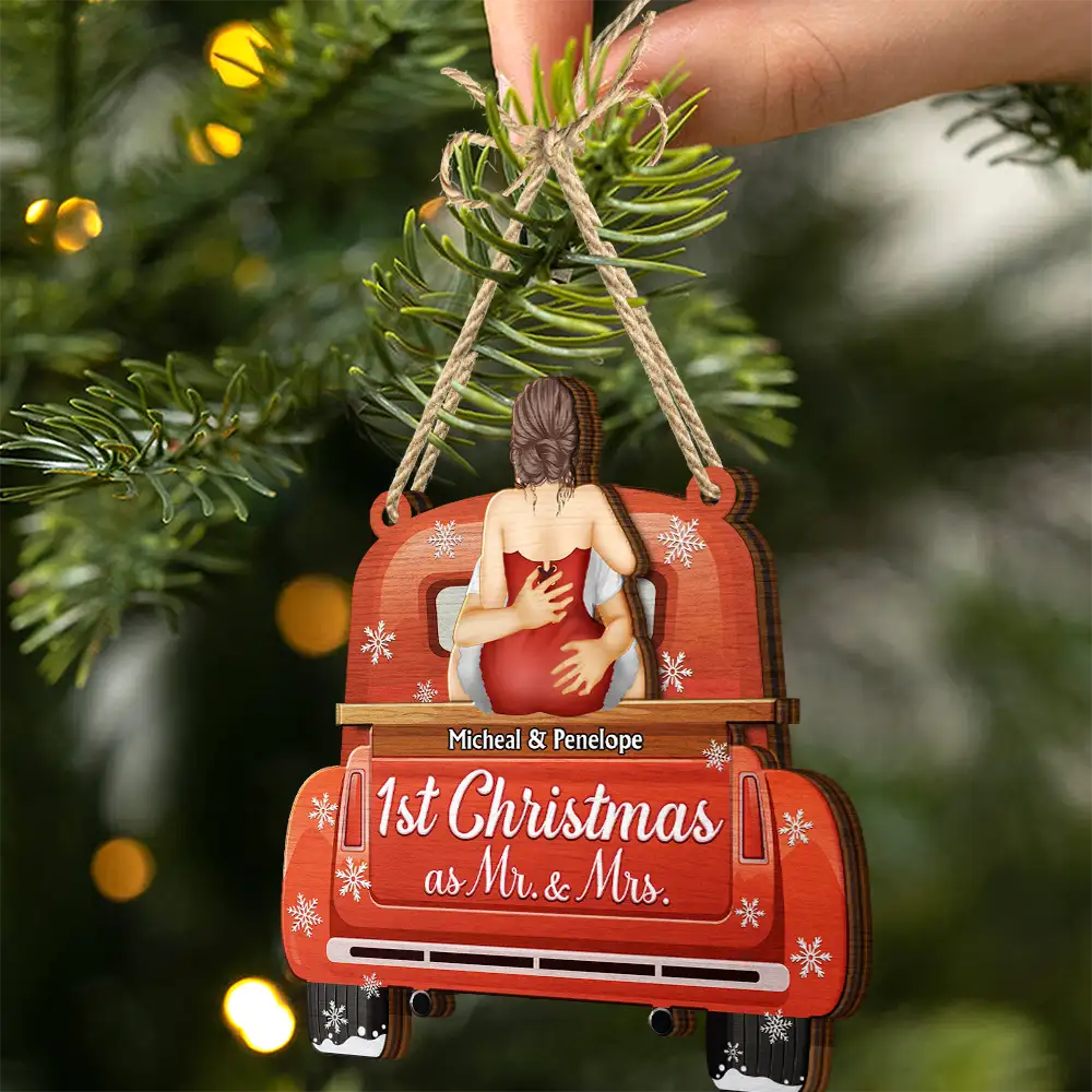 Back Couple Our First Christmas As Mr. & Mrs. - Personalized Wooden Ornament