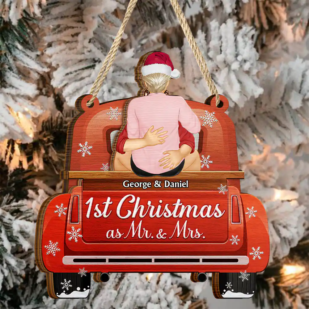 Back Couple Our First Christmas As Mr. & Mrs. - Personalized Wooden Ornament