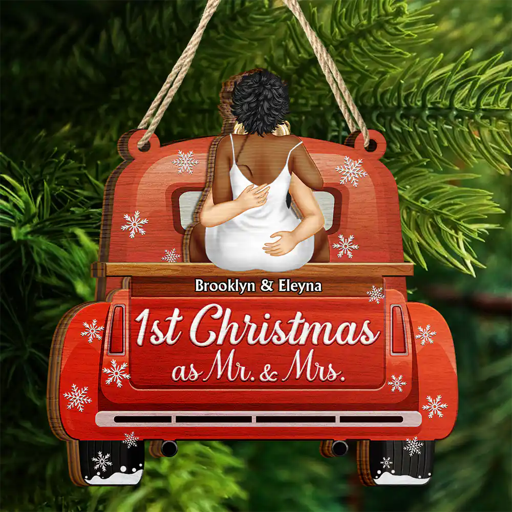 Back Couple Our First Christmas As Mr. & Mrs. - Personalized Wooden Ornament