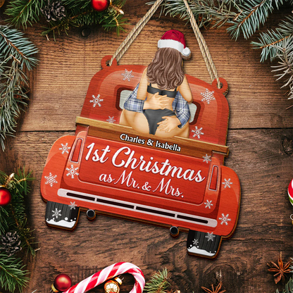 Back Couple Our First Christmas As Mr. & Mrs. - Personalized 2-Layered Wooden Ornament