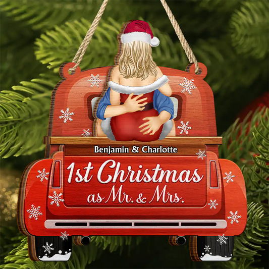 Back Couple Our First Christmas As Mr. & Mrs. - Personalized Wooden Ornament