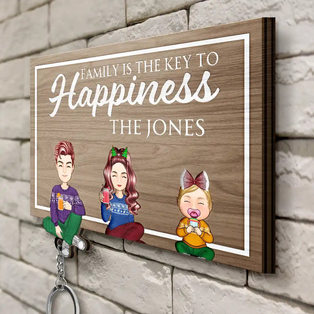 Family Is The Key To Happiness - Personalized Custom Shaped Key Holder