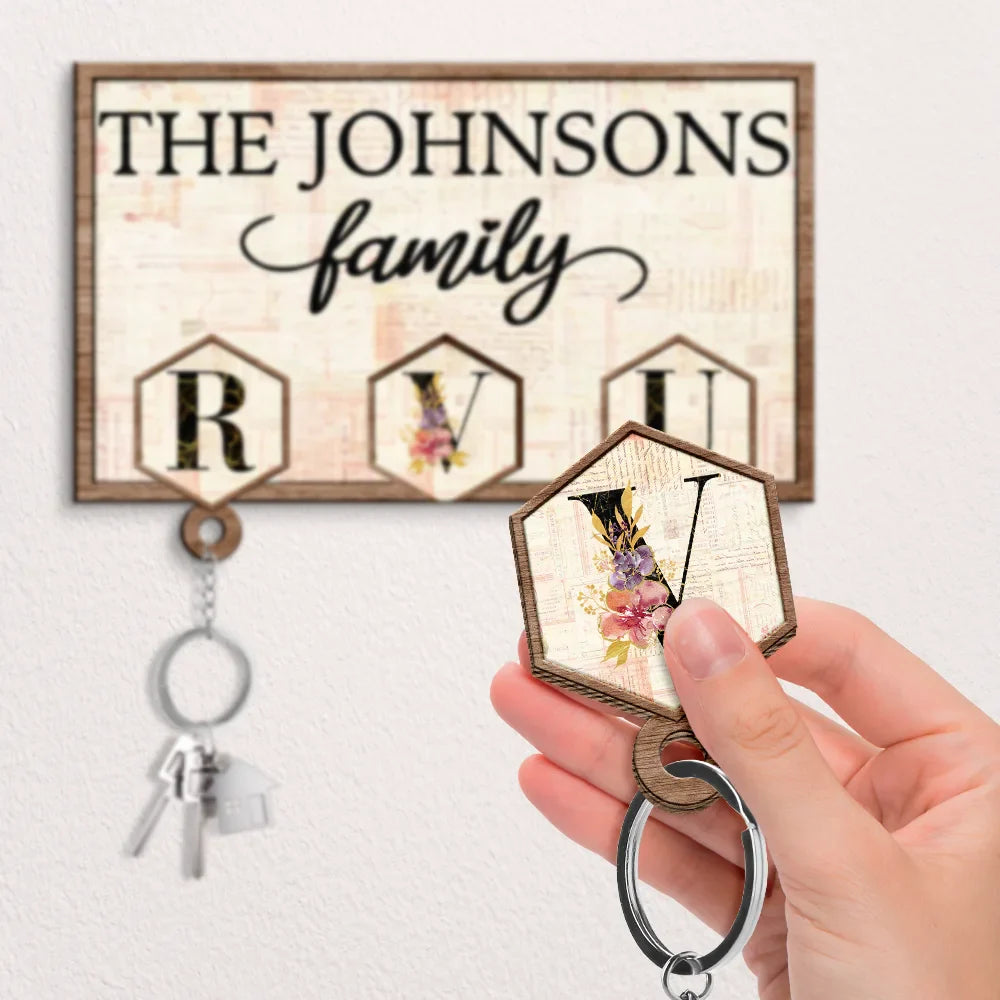 Family Vintage Style Custom Names Alphabet - Personalized Custom Shaped Key Holder