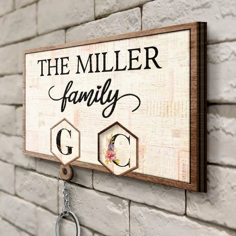 Family Vintage Style Custom Names Alphabet - Personalized Custom Shaped Key Holder