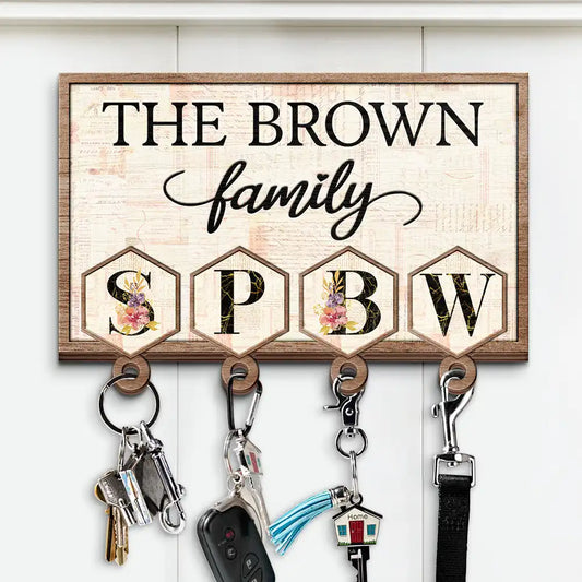 Family Vintage Style Custom Names Alphabet - Personalized Custom Shaped Key Holder