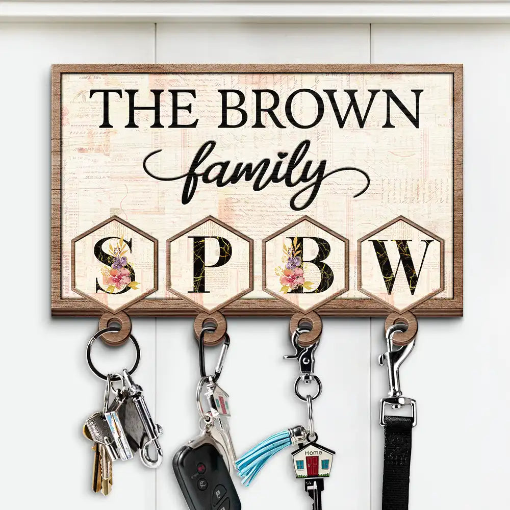 Family Vintage Style Custom Names Alphabet - Personalized Custom Shaped Key Holder