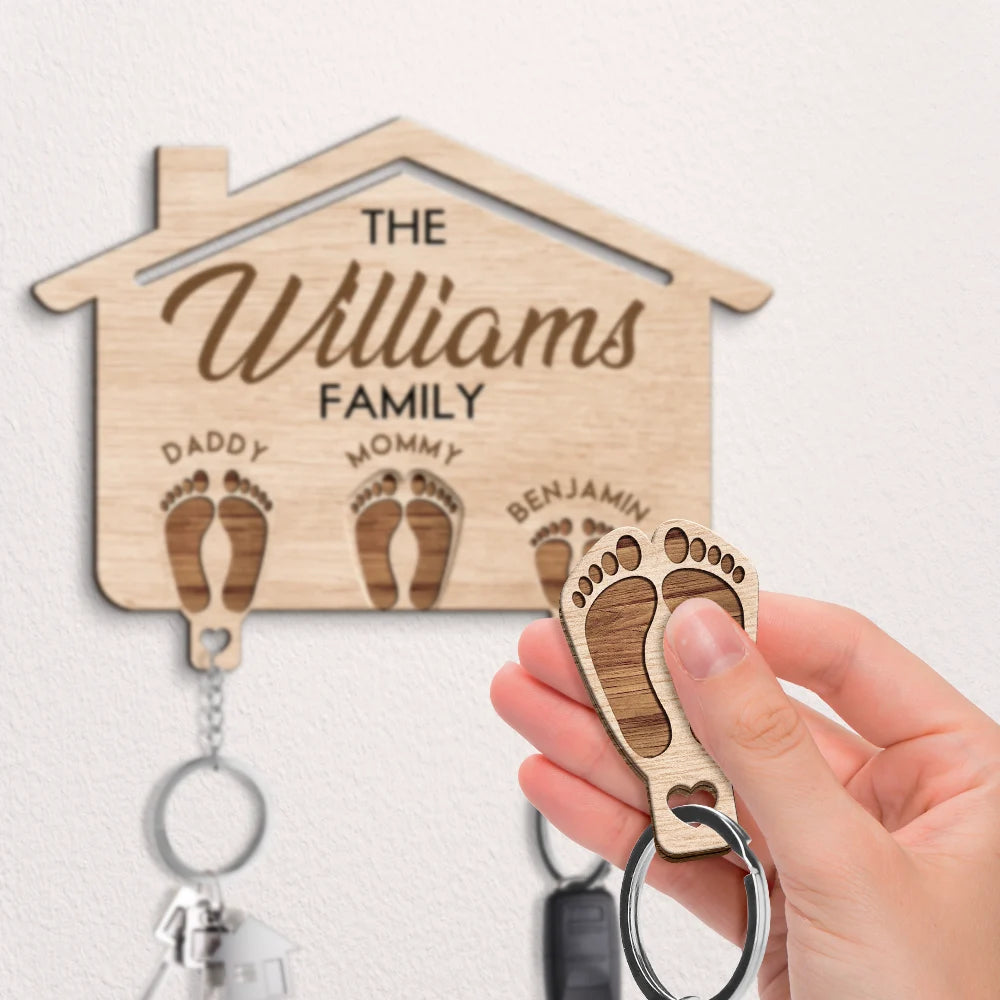 Family Feet Couple With Kids And Pets - Personalized Custom Shaped Key Holder