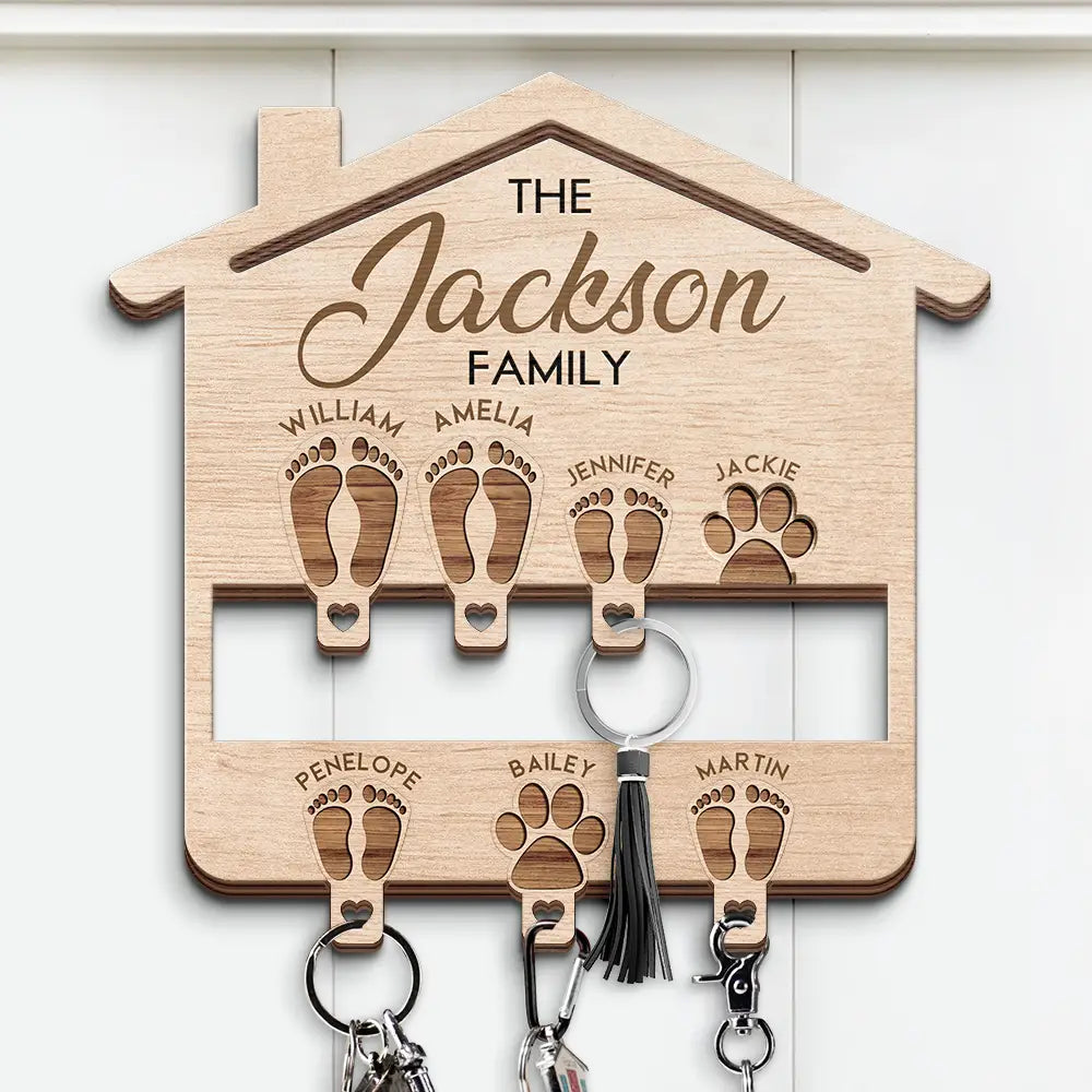 Family Feet Couple With Kids And Pets - Personalized Custom Shaped Key Holder