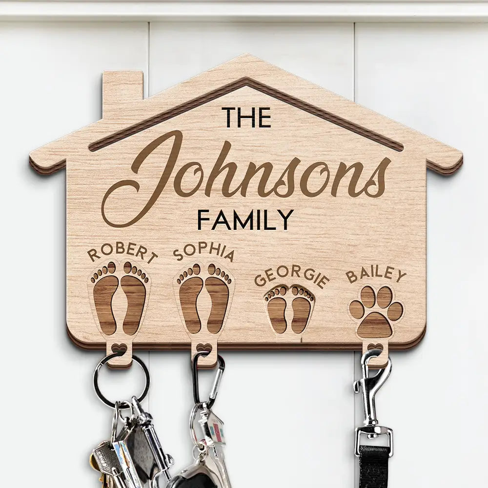 Family Feet Couple With Kids And Pets - Personalized Custom Shaped Key Holder