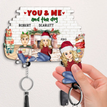 You And Me And The Dogs Cartoon Couples Pet Lover - Personalized Custom Shaped Key Holder