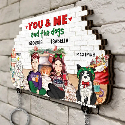 You And Me And The Dogs Cartoon Couples Pet Lover - Personalized Custom Shaped Key Holder