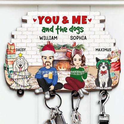 You And Me And The Dogs Cartoon Couples Pet Lover - Personalized Custom Shaped Key Holder