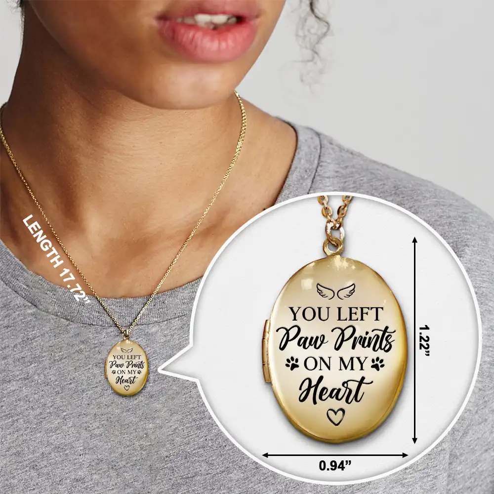 Custom Photo Pet Memorial You Left Paw Prints On My Heart - Personalized Locket Necklace