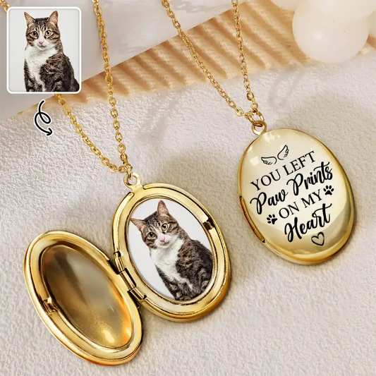 Custom Photo Pet Memorial You Left Paw Prints On My Heart - Personalized Locket Necklace