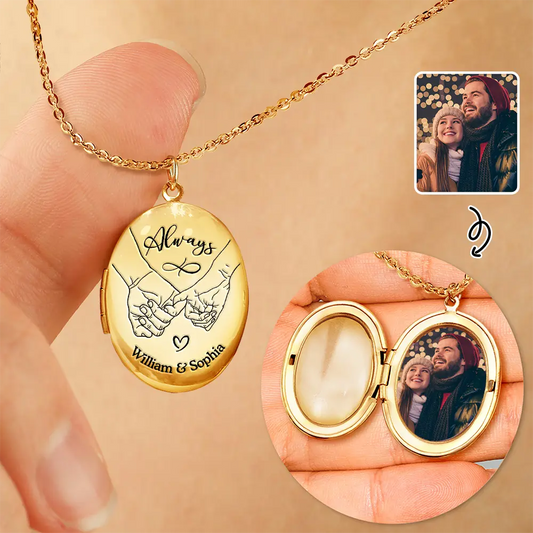 Custom Photo Couple Always Holding Hands - Personalized Locket Necklace