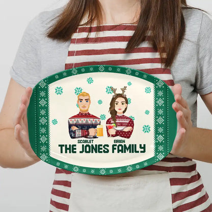 Christmas,Family,Gift For Bestie,Continue Shopping,Happy - Flat Art Family Grandparents, Parents, Kids, Friends - Personalized Plate