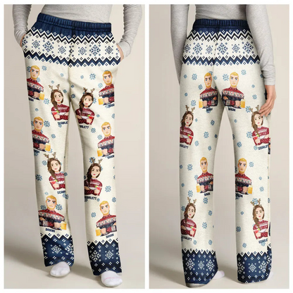 Flat Art Family Grandparents, Parents, Kids, Friends - Personalized Pajama Pants