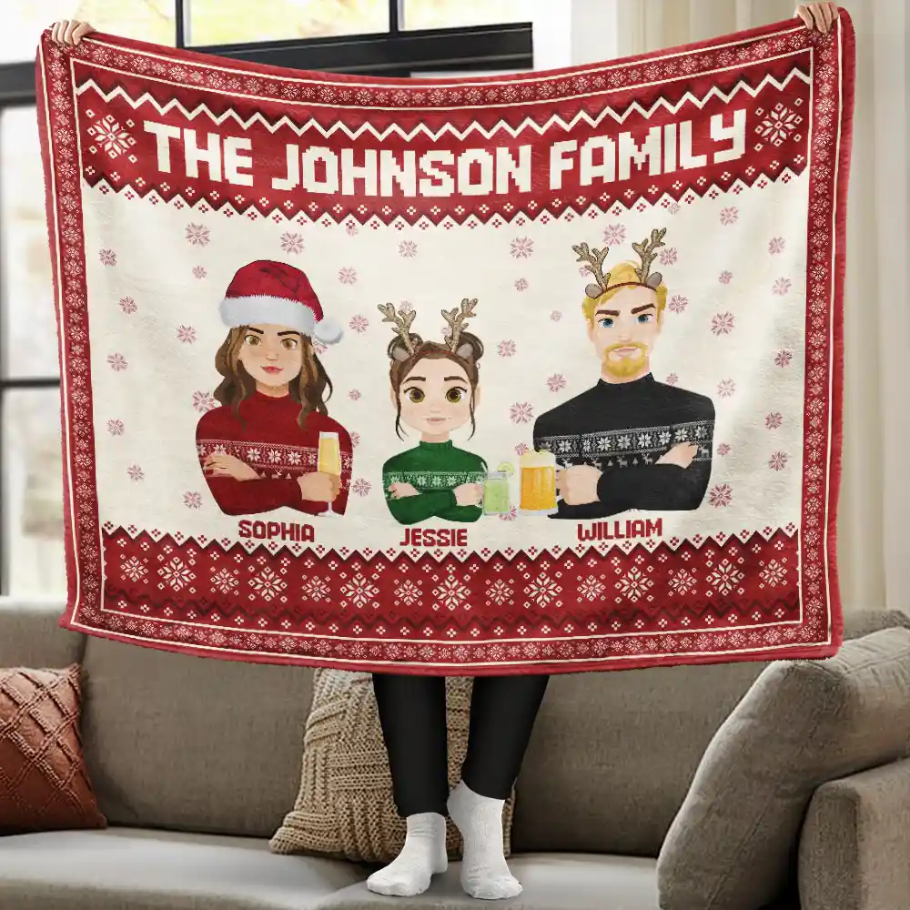 Flat Art Family Grandparents, Parents, Kids, Friends - Personalized Blanket