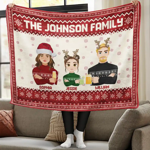 Flat Art Family Grandparents, Parents, Kids, Friends - Personalized Blanket